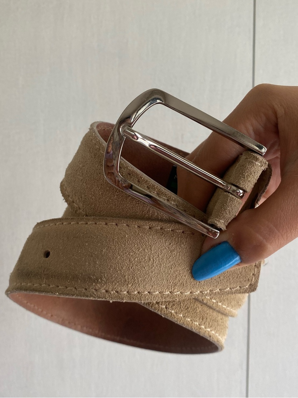 WALL+WATER Women’s Suede Belt 34/85 Silver Buckle Classic Neutral Minimalist